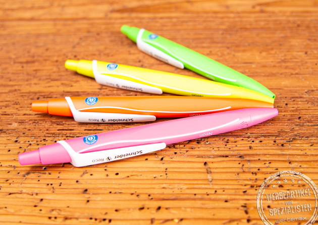 Vier Schneider Kugelschreiber RECO neon