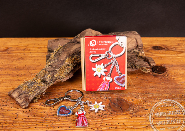 TROIKA Schl&uuml;sselanh&auml;nger Oktoberfest Motiv Dirndl mit Verpackung.