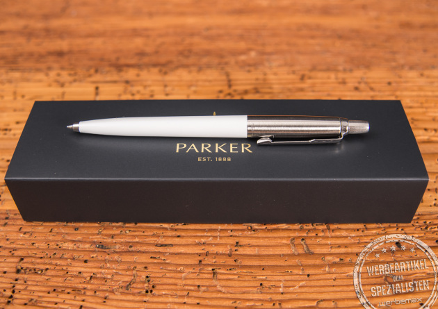 Parker Jotter Kugelschreiber Original Recycling in weiß im hochwertigen Etui. Ein hochwertiges Kundengeschenk mit Ihrem Logo.