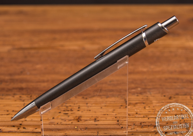 Kugelschreiber mit Logograuvr in Schwarz als g&uuml;nstigen Streuartikel f&uuml;r Messen und Events