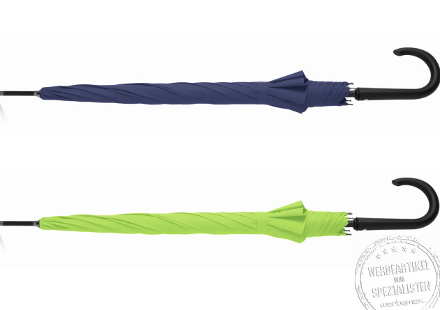 Zwei geschlossene Stockschirme Long AC Exclusive  limette und navy  als Werbeartikel.