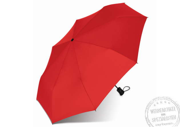 Roter, geöffneter Taschenschirm Mini AC rPET als Werbegeschenk.