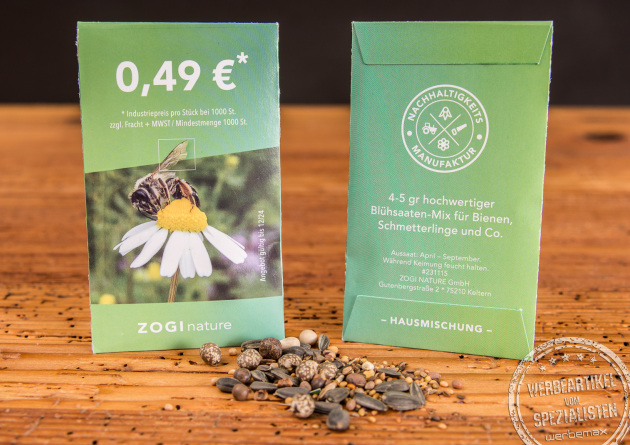 Samentütchen mit individuellem Logodruck als günstige Messeartikel für Ihre Botschaft