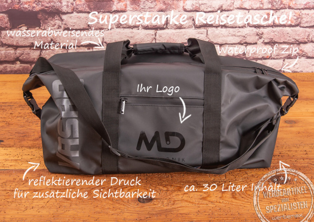 Verschenken Sie eine Reisetasche mit Ihrem Logo als ideals Geschenk für Mitarbeiter, Kunden und Geschäftspartner. Ein durchdachter und nachhaltiger Reise- und Sportbegleiter