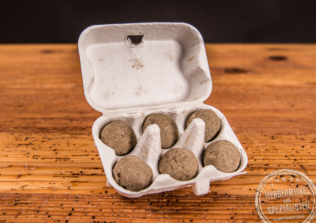 Nachhaltige Werbegeschenke zum Wachsen. Mini Eierkarton mit 6 Samenkugeln nicht nur zu Ostern