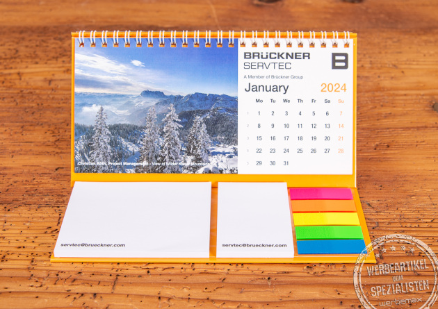 Tischkalender mit Haftnotizen als Werbeartikel.