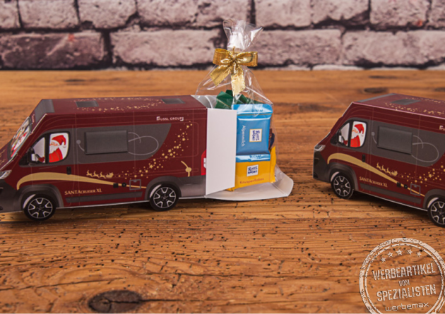 3D Transporter mit Schokoladen-Füllung als Werbegeschenk.