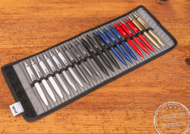 Prodir QS20 Kugelschreiber in Stiftemappe als Werbeartikel.