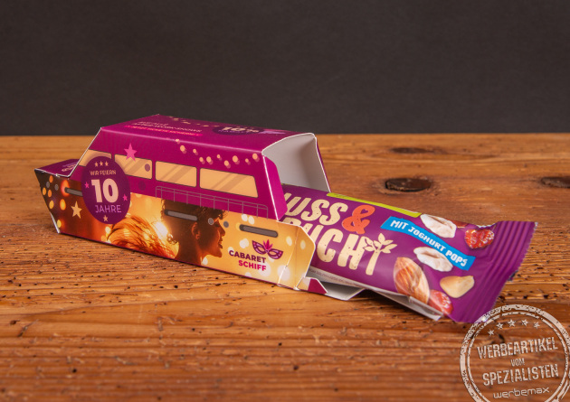 3D Pr&auml;sent Schiff vollfl&auml;chig bedruckt mit F&uuml;llung als Werbeartikel.