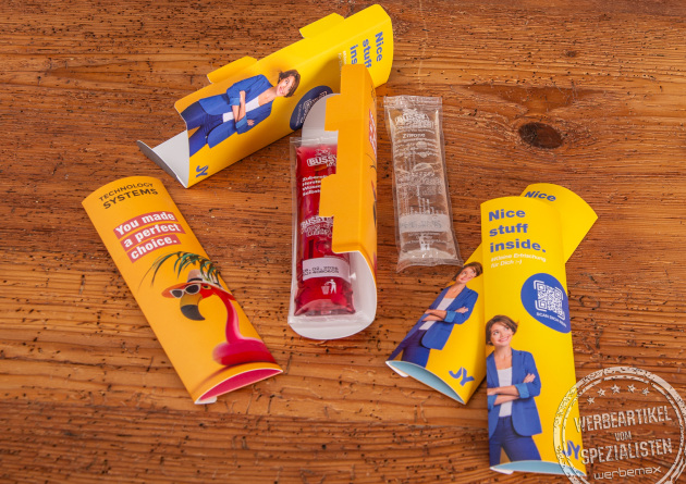 Mailingartikel für den Sommer, das Bussy Wassereis zum Selbereinfrieren im individuell gestalbaren Promopack