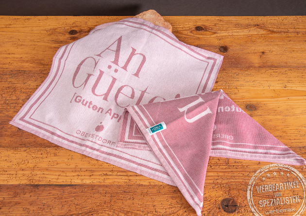 Geschirrtuch Vintage in rot Referenz Oberstdorf als Werbeartikel.
