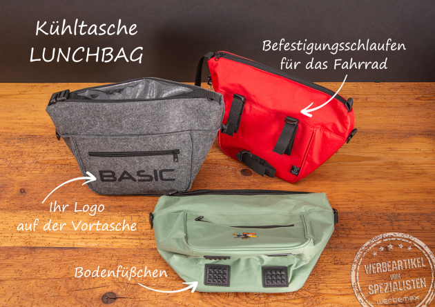Ger&auml;umige K&uuml;hltasche f&uuml;r das Fahrrad in den Farben Grau, Wei&szlig; und Rot, die einfach am Lenker des Fahrrads befestigt werden kann