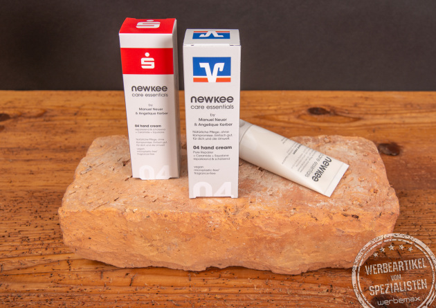 Vegane Handcreme von Newkee mit Logodruck auf der Verpackung