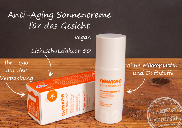 Sonnencreme von Newkee mit Ihrem Logo als hochwertiges Werbegeschenk