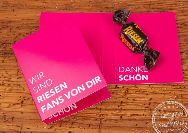 Verschenken Sie den Riesen in der individuell gestalteten Werbekarte f&uuml;r einen riesigen Messeauftritt.