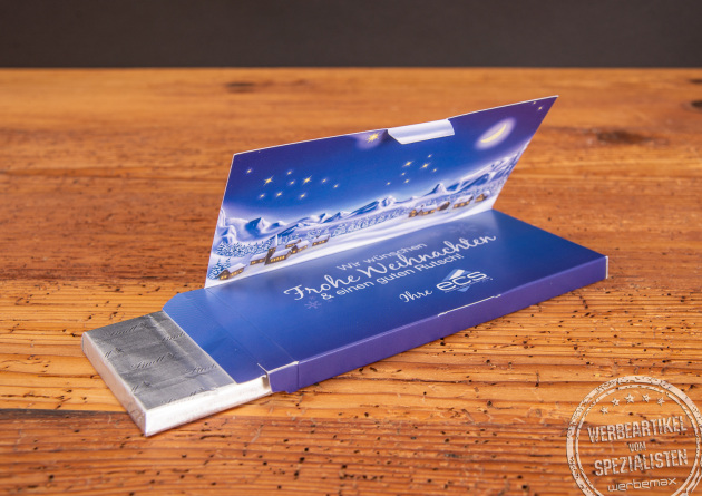 Individuell bedruckte Schokogru&szlig;karte als Werbegeschenk Referenz ecs.