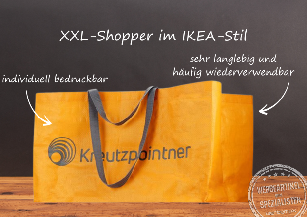 XXL Einkaufstasche mit Logodruck als Messe-Giveaway.