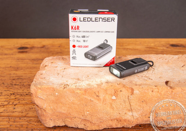 Schlüsselbundleuchte von LEDLenser K6R mit Logogravur. 2 Leuchtmodi und hochwertige Fachhandelsverpackung
