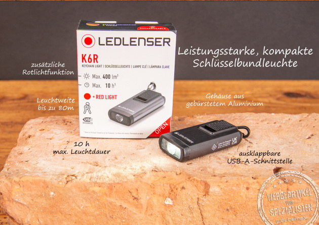 K6R Taschenlampe von LEDLesner für den Schlüsselbund. Kompakt. Leicht. 400 Lumen. 