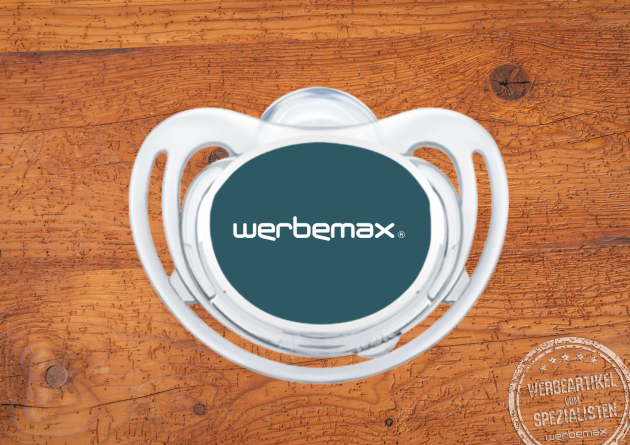 NUK Werbeschnuller mit Logo werbemax als Werbegeschenk.