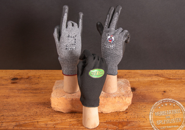 Arbeitshandschuhe mit Logo als Werbeartikel.