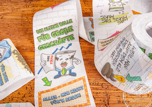 Toilettenpapier bedruckt als Werbemittel.