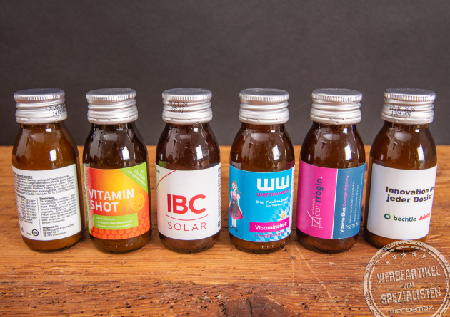 Vitamin Shots individuell gebrandet als Werbeartikel.