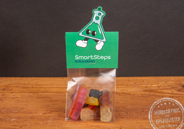 Leckere Weingummi in einer durchsichtigen T&uuml;te. Der Verschluss wird aus einem Kartonheader gebildet. Der frei gestaltbar in Form und Design ist. 