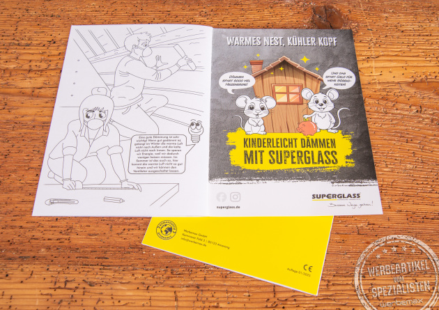 Werbemalbuch DIN A5 mit Logo &ndash; Referenzbeispiel mit gestalteter Werbeanbringung und Ausmalmotiv, individuell als Werbeartikel bedruckbar.&ldquo;