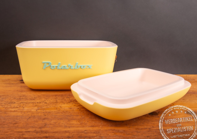 Gelbe Polarbox, die K&uuml;hlbox im Retrostil im absoluten Vintagestil. Eine tolle Pr&auml;mie oder Mitarbeitergeschenk.