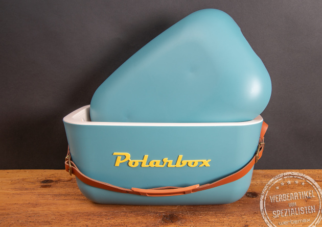 Stylische Polarbox in der Farbe petrol mustard. Gro&szlig;e K&uuml;hlbox mit hoher Isolierung in einem tollen Design