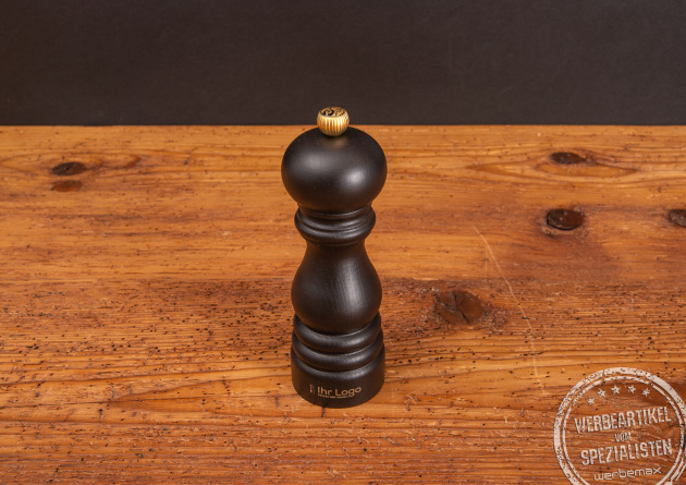 Schwarze Peugeot PARIS Pfeffermühle als exklusives Werbegeschenk.