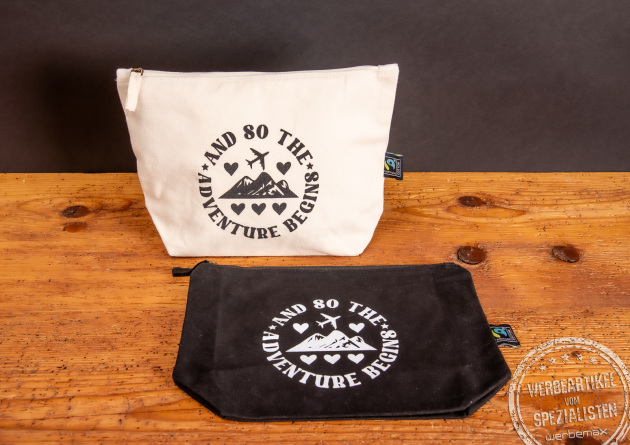 Zipper Bag Kylie von Misterbags in natur oder schwarz mit Logodruck als Werbegeschenk für Kosmetik, Kabel, Medizin und vieles mehr