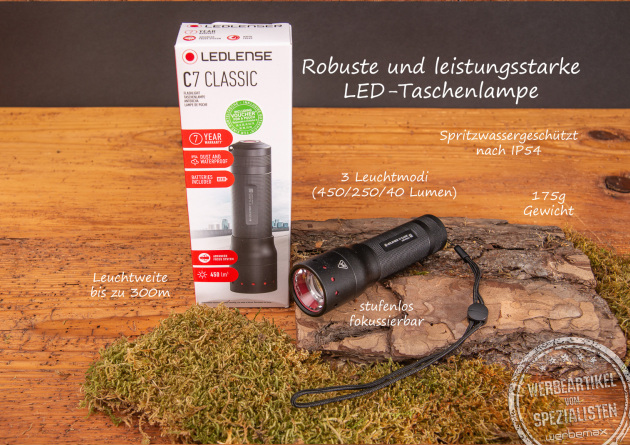 LED Taschenlampe von LEDLenser als Prämiengeschenk mit Logo erhältlich. Die schwarze, kompakte Taschenlampe besticht durch Leuchtkraft und lange Akkudauer.