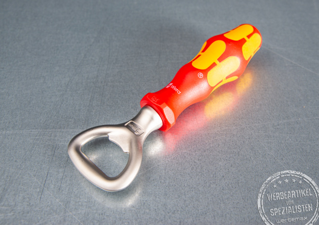 Rot-gelber Werkzeug Flaschen&ouml;ffner von Wera mit Ihrem Logo