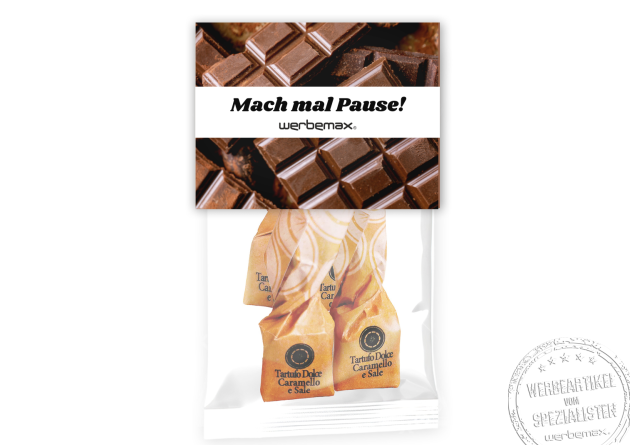 Leckere Tartufo Pralinen als individuelle Werbegeschenk f&uuml;r Messen, Tagungen oder Events