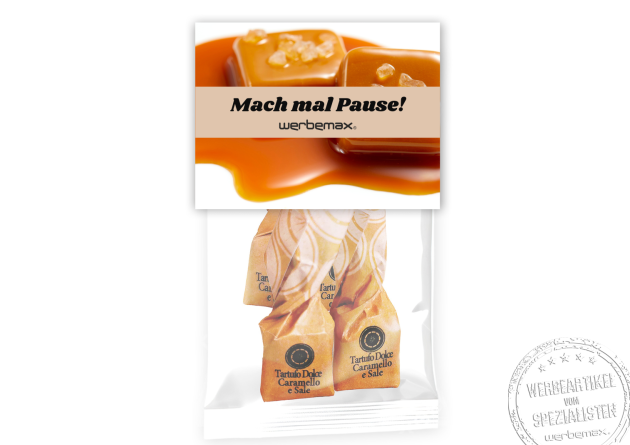 Tartufo Pralinen mit individuellem Header als leckere Werbeartikel f&uuml;r Messen oder Tagungen. 