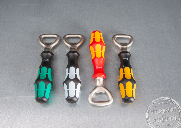Hochwertiges Werbegeschenk f&uuml;r M&auml;nner - der Wera Flaschen&ouml;ffner mit Logo in 4 Farben