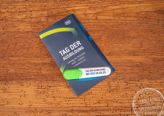 Schneider Textmarker bedruckt im individuellen Werbeflyer Referenz ODU.