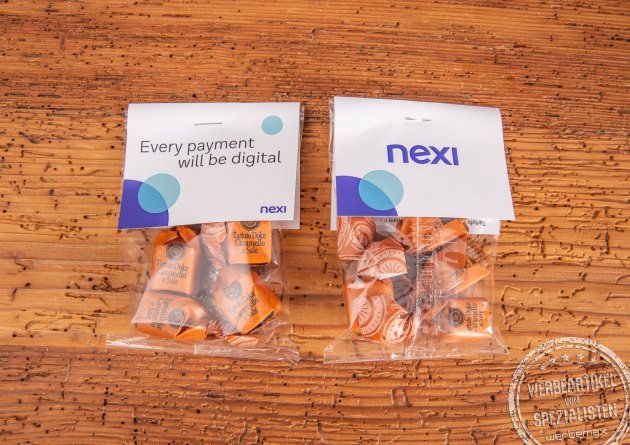 Italienische Schoko-Trüffel mit Logo als Streuartikel Referenz nexi.