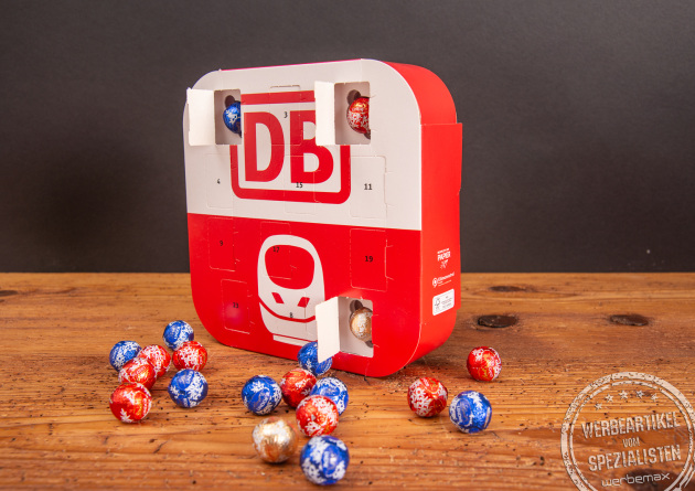 Appventskalender von Lindt in Form einer App, gefüllt mit Lindt Schokolade (Kugeln) als Weihnachtsgeschenk für Mitarbeiter in der Adventszeit. 