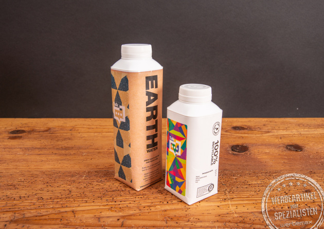 EARTH Wasser im Tetrapak 500 ml und 330 ml als Werbeartikel.