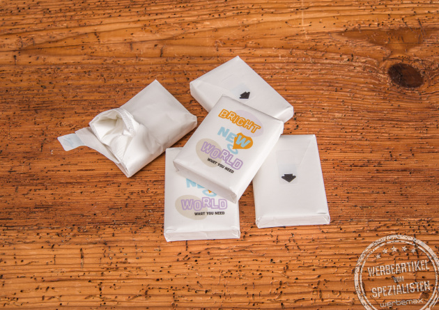 Papiertaschentücher als nachhaltige Werbegeschenk mit allover Druck. 