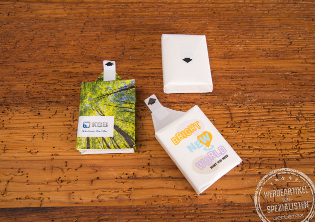 Mini-Taschentücher als günstige Streuartikel für Messen und Events.