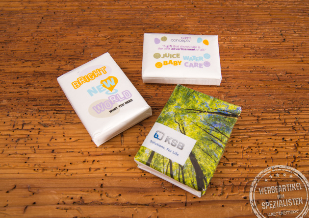 Taschentücher mit Logo im Pocketformat als günstige Streuartikel.