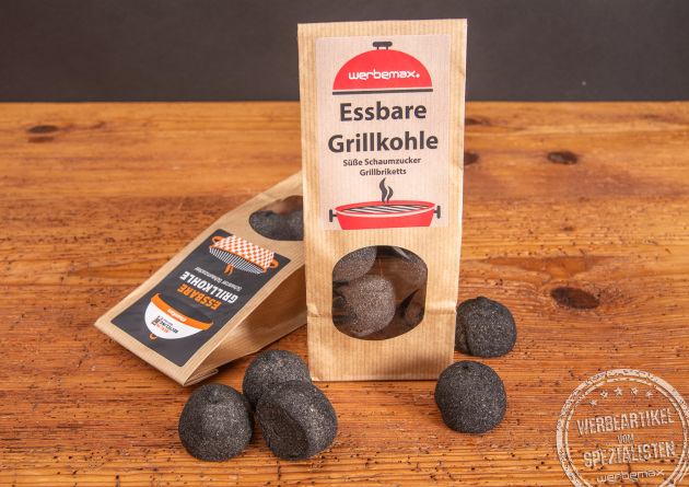 Grillkohle aus Marshmallows - originelles Werbegeschenk f&uuml;r Sommeraktionen.
