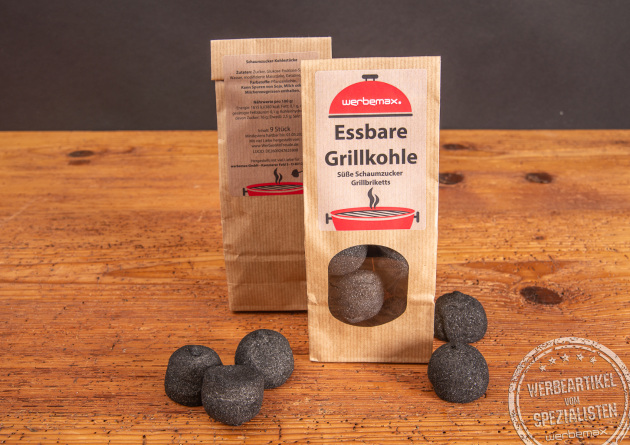 Essbare Grillkohle im Standbeutel - Marshmallow-Snack mit Wow-Effekt.