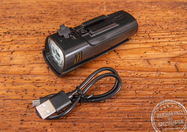Fahrradlicht als Werbeartikel. Wiederaufladbar via USB mit starkem Akku. Jetzt mit Ihrem Logo als Werbegeschenk bestellen
