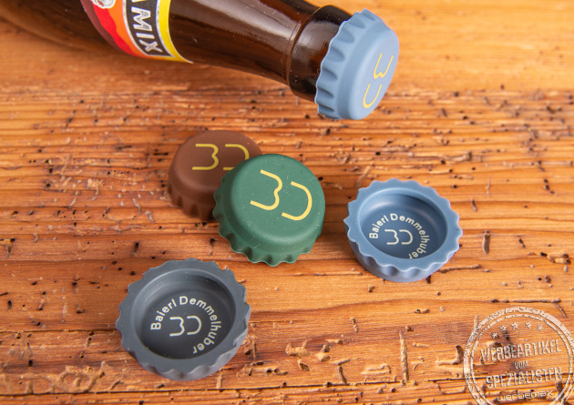 Korki verschiedene Silikonkronkorken Referenz Baierl & Demmelhuber als Werbeartikel.