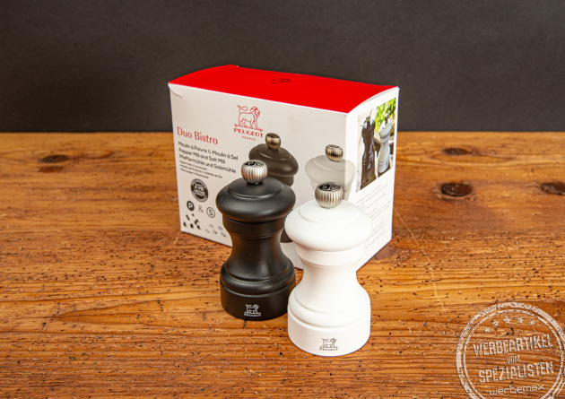 Elegant und edel pr&auml;sentieren sich die Salz- und Pfefferm&uuml;hle von Peugeot. Als edles Set mit Ihrem Logo als Mitarbeitergeschenk erh&auml;ltlich. 